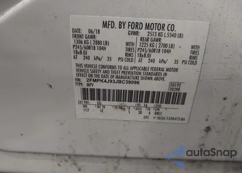 2018 Ford Edge Sel из США, поврежденный, VIN 2FMPK4J93JBC39096